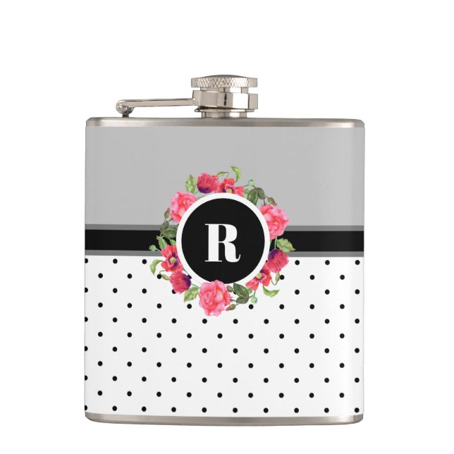 Rosenrosen-Rosen-Rosenbläser-Monogramm Wreath Flachmann (Vorderseite)