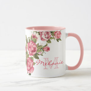 Rosenrosen, Vintag, Rosa Rose, Name der Peonies, M Tasse
