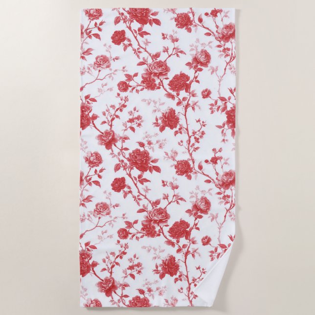 Rosenrot Floral  Strandtuch (Vorderseite)