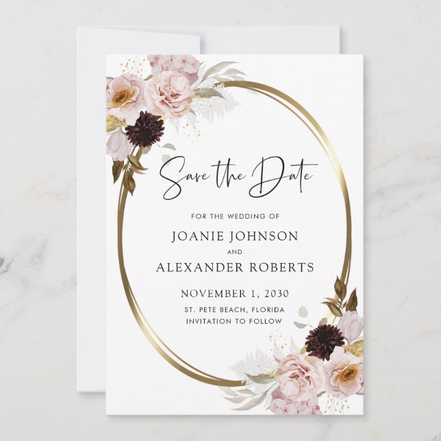 Rosenrot-Rose - Metallic Save the Date (Vorderseite)