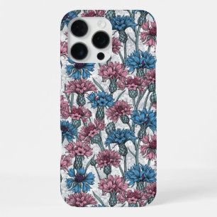 Rosenrote und blaue Kornblumen, Wildblumen auf Wei iPhone 16 Pro Max Hülle