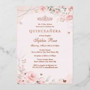 Rosenschmetterling Quinceanera 15. Folieneinladung