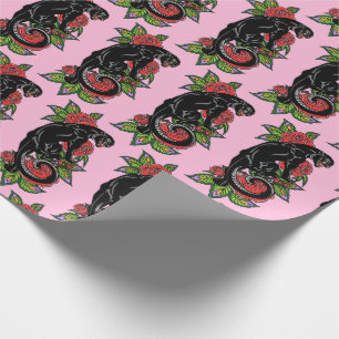 Rosenschwarzer Panther und blühende Rose Geschenkpapier