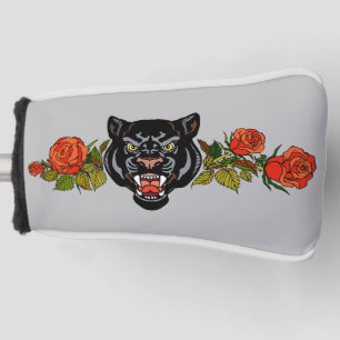 Rosenschwarzer Panther und blühende Rose Golfkopf Golf Headcover