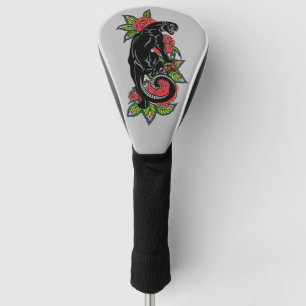 Rosenschwarzer Panther und blühende Rose Golfkopf Golf Headcover