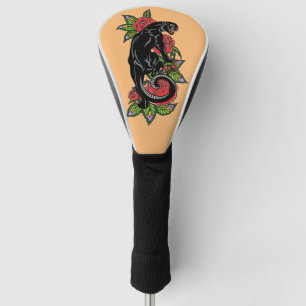 Rosenschwarzer Panther und blühende Rose Golfkopf Golf Headcover
