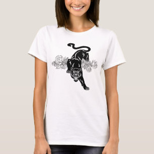 Rosenschwarzer Panther und blühende Rose T - Shirt