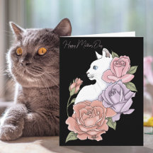 Rosenstarte der Weißen Katze Muttertagskarte
