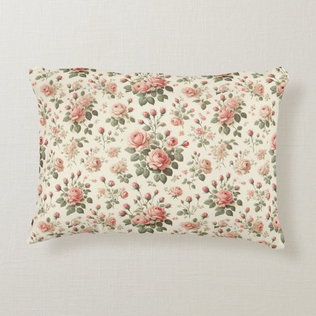 Rosensteine auf Cream Vintag Accent Pillow Dekokissen (Rückseite)