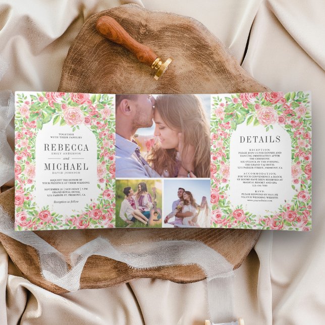 Rosenstraße Rosen Arch Blumenkolonie Hochzeit Dreifach Gefaltete Einladung (Von Creator hochgeladen)