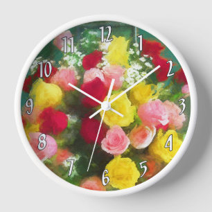 Rosenstrauß-Malerei - Süße originelle Blumenkunst Uhr