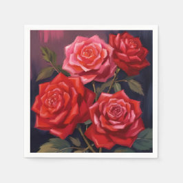 Rosenstrauß | Rote Florale Aquarellmalerei Serviette
