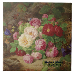 Rosenstück am Waldboden mit Schmetterlingen Fliese