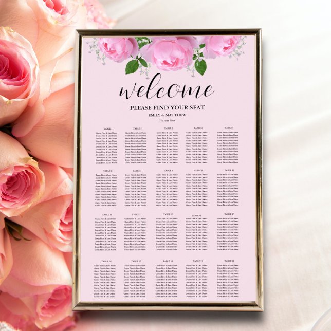Rosenstuhlkarte für die Hochzeitssitze in Rosa-Ros Poster (Von Creator hochgeladen)