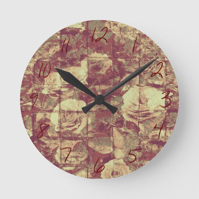 Rosentarnungsmuster auf mit Ziegeln gedecktem Runde Wanduhr (Vorderseite)