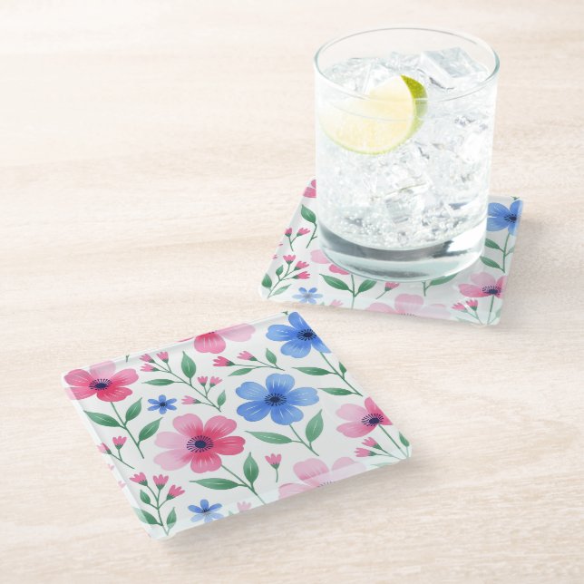 Rosenwasser-Blüten-Delight Glasuntersetzer (Schrägansicht)