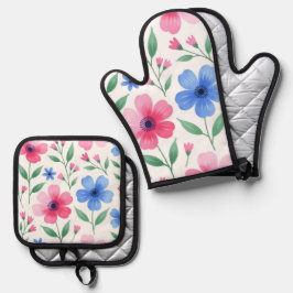 Rosenwasserblüte Ofenhandschuh & Topflappen-Set