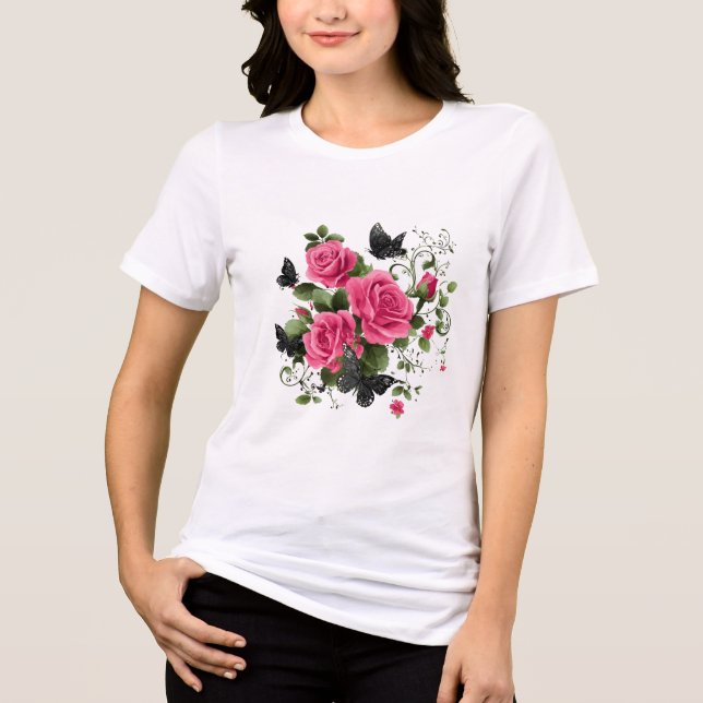 Roses and Butterflies, Colorful Design, Tri-Blend Shirt (Vorderseite)