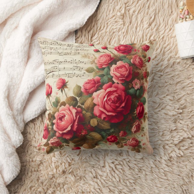 Roses and Music Notes Throw Pillow,  Kissen (Decke)