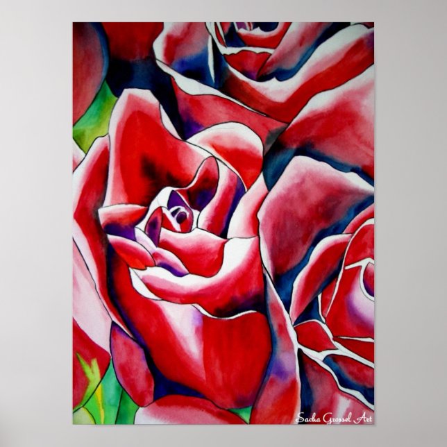 Roses Aquarellmalerei Poster (Vorne)