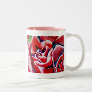Roses Aquarellmalerei Zweifarbige Tasse