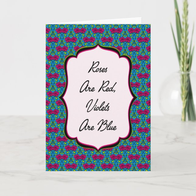 Roses Are Red Miss You Card | Whimsical Floral Karte (Vorderseite)