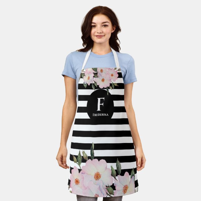 Roses Ballerina Monogramm Streifen Schürze (Getragen)
