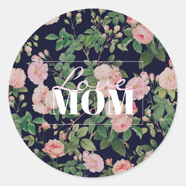 Roses Blauer Vintager botanischer Garten Runder Aufkleber (Vorderseite)