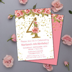 Roses Bloral 4. Geburtstag Party Einladung