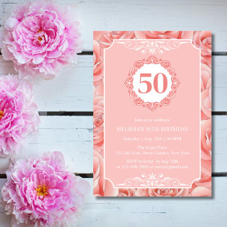 Roses Blossom Floral 50 Geburtstag Einladung