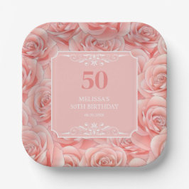 Roses Blossom Floral 50 Geburtstag Pappteller