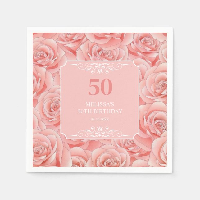Roses Blossom Floral 50 Geburtstag Serviette (Vorderseite)