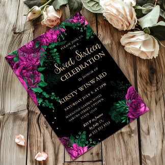 Roses Border Floral 16 . Geburtstag Einladung