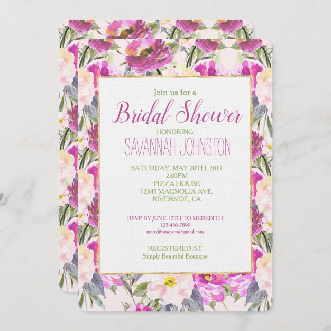 Roses Brautparty Einladung (Vorne/Hinten)