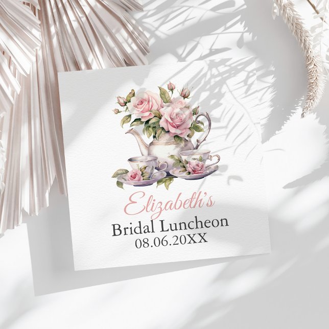 Roses Bridal Luncheon Teatro Sociale Bellinzona Serviette (Blush Pink Roses Bridal Luncheon Tea Brunch Napkins on a sunny boho white table.)