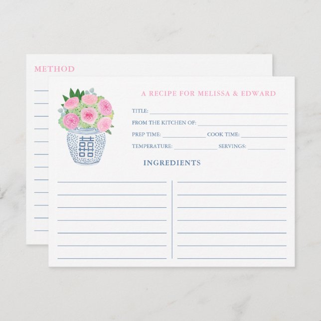 Roses Chinoiserie Brautparty Rezept Karte (Vorne/Hinten)