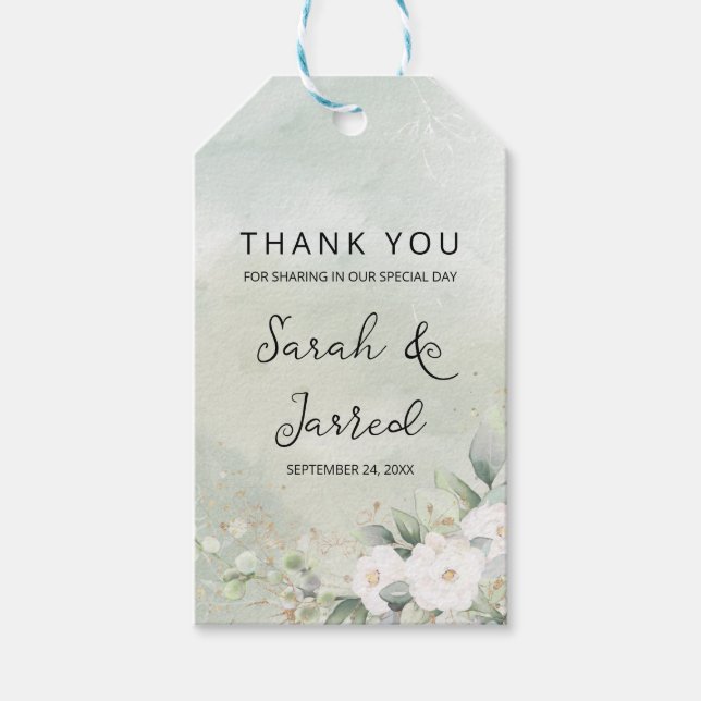 Roses Eucalyptus-Blätter Hochzeit Geschenkanhänger (Vorderseite)