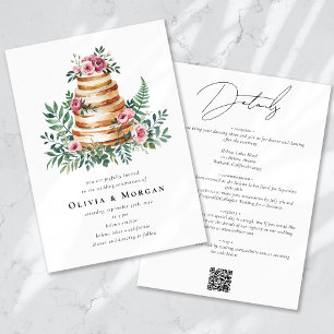 Roses Eucalyptus Cake QR Code Hochzeit Einladung