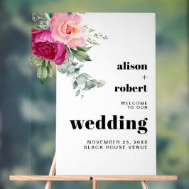 Roses eucalyptus Hochzeit WELCOME Acrylschild