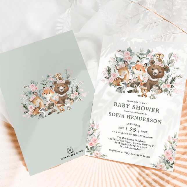 Roses Eucalyptus Woodland Animals Kinderdusche Einladung (Von Creator hochgeladen)