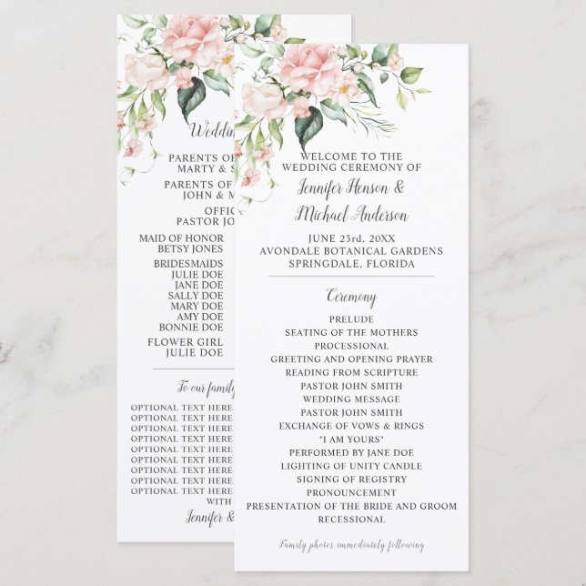 Roses Eukalyptus Greenerity Wedding Program Programm (Vorne/Hinten)