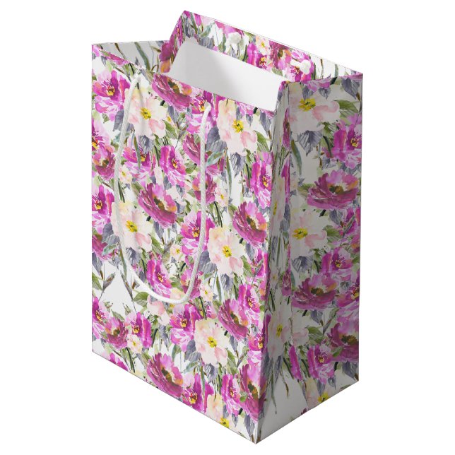 Roses Floral Mittlere Geschenktüte (Vorderseite Schrägansicht)