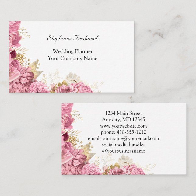 Roses Floral Small Business Card Visitenkarte (Vorne/Hinten)