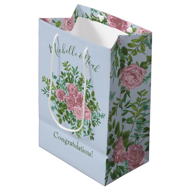 Roses Garden Spring Wedding Mittlere Geschenktüte (Vorderseite Schrägansicht)
