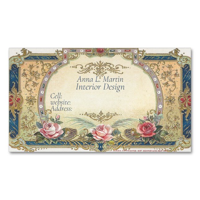 Roses Gold Filigree Magnetische Visitenkarte (Vorderseite)