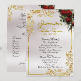 Roses & Gold Leaves - Pearl Quinceanera Program Programm