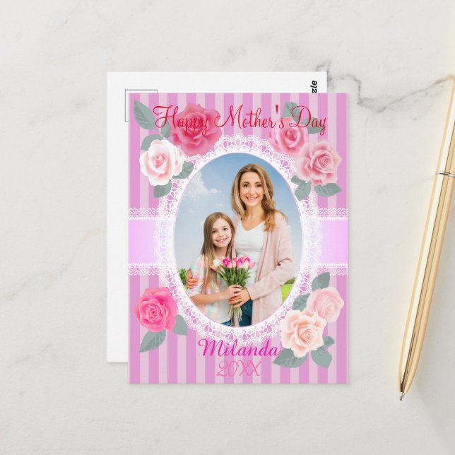 Roses Happy Mother Day Postkarte (Vorderseite/Rückseite Beispiel)