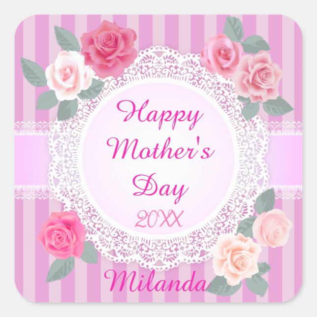 Roses Happy Mother Day Quadratischer Aufkleber (Vorderseite)