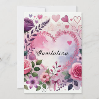 Roses hearts Valentine floral pastel watercolor Einladung