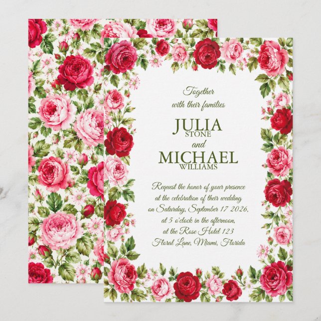 Roses Hochzeit Einladung (Vorne/Hinten)